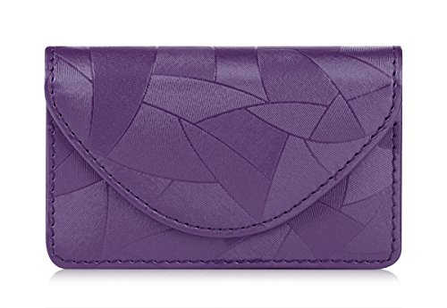 Product Cover FYY Business Card Holder, Handmade Premium Leather Business Name Card Case Universal Card Holder with Magnetic Closure (Hold 30 pics of Cards) Lilac
