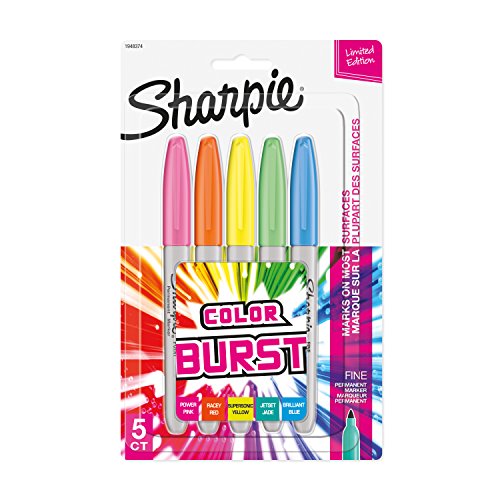 Product Cover Sharpie Color Burst Permanent Markers, Fine Point, Assorted, 5/Pack (1948352)