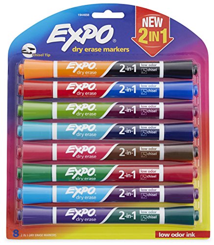 Product Cover EXPO 1944658 2-in-1 Dry Erase Markers, Chisel Tip, Assorted Colors, 8-Count