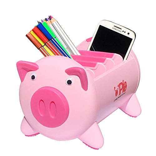 Product Cover Office Desk Organizer Desktop Stationery Storage Box Collection Pen Pencil Mobile Phone Remote Control Holder Desk Supplies Organizer - Creative Pigs Plastic with 4 Adjustable Spaces