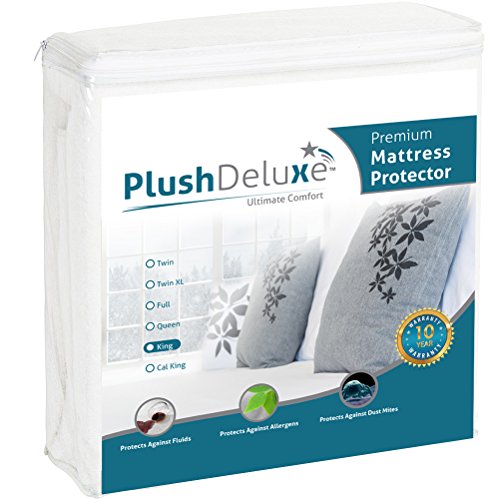 Product Cover PlushDeluxe Premium Mattress Protector, Waterproof & Hypoallergenic Mattress Cover, Breathable & Vinyl Free Soft Cotton Terry Surface, King, 10-Year Warranty