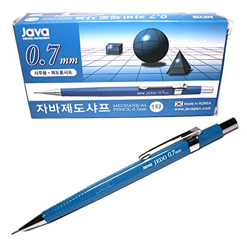Product Cover Java Jedo Mechanical Pencil 0.7mm with Eraser Tip, Blue Body - Pack of 12 Pens