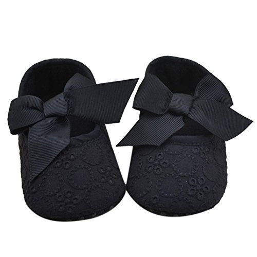 Product Cover DZT1968 Baby Girl Soft Sole Bowknot Shoes Prewalker Sneakers (6~12 Months, Black)