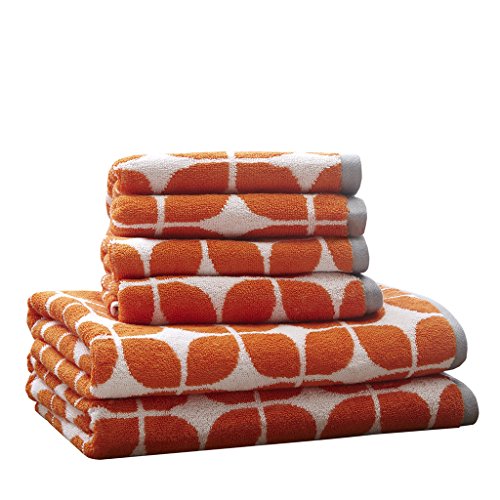 Product Cover Lita Cotton Bathroom Towels , Jacquard Highly Absorbent Bath Towel Set , 6-Piece Include 2 Bath Towels & 4 Hand Towels ,  Orange Grey