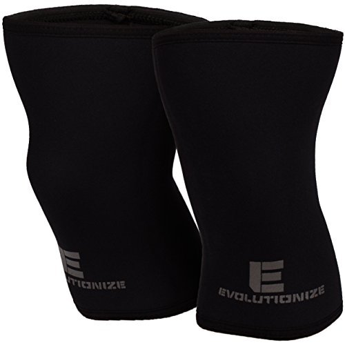 Product Cover Evolutionize 7mm Knee Sleeves for Powerlifting, Bodybuilding, Weight Lifting - Professional Quality & Ultra Heavy Duty (Pair) (Black, Large)