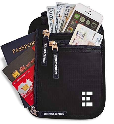 Product Cover Zero Grid Neck Wallet w/RFID Blocking- Concealed Travel Pouch & Passport Holder (Midnight)