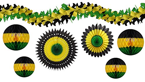 Product Cover 7-Piece Complete Jamaican Honeycomb Party Decoration Set (Black/Yellow/Green)