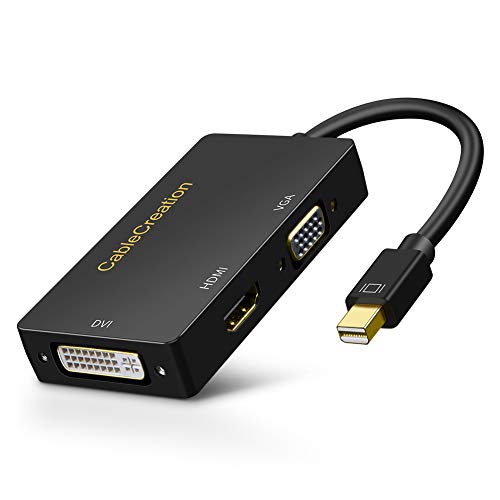 Product Cover Mini DP to HDMI VGA DVI, CableCreation 3 in 1 Gold Plated Mini DisplayPort (Thunderbolt) Adapter Compatible with MacBook, iMac, Mac Book Air, DP 1.2 Version 4Kx2K, Black