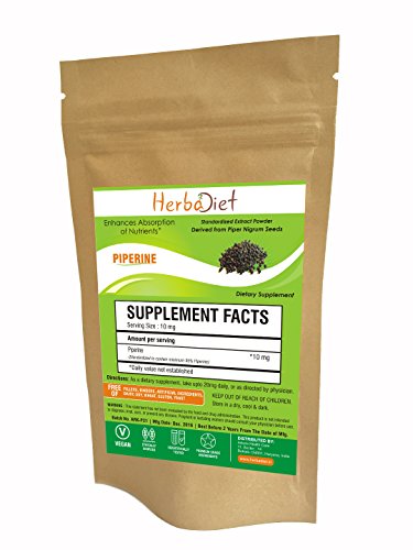 Product Cover Herbadiet Piperine 95% Black Pepper Extract Powder 95% by Hplc Bioavailability Enhancer 10 Gm Pack