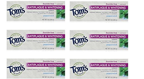 Product Cover Tom's of Maine Natural Antiplaque Tartar Control & Whitening Toothpaste Peppermint 1 oz Travel Size (Pack of 6)