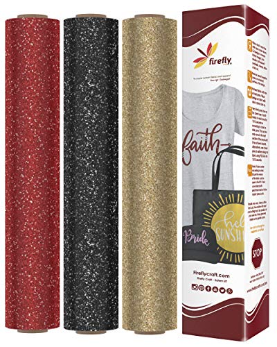 Product Cover Firefly Craft Glitter Heat Transfer Vinyl Bundle | Love Glitter HTV Vinyl Bundle | Glitter Iron On Vinyl for Cricut and Silhouette|Valentine Pack of 3 Rolls - 12