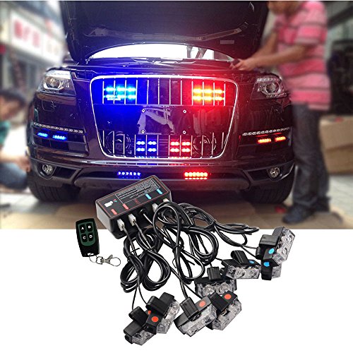 Product Cover ATMOMO Blue RED LED Flashing Modes Car Truck Emergency Flash Dash Vehicle Strobe Light Lamp Bars Warning Deck Dash Front Rear Grille with Remote Control