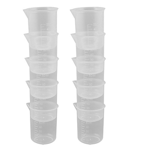 Product Cover uxcell Plastic Capacity Measuring Cup Beaker Laboratory Set 50ml 10 Pcs Clear