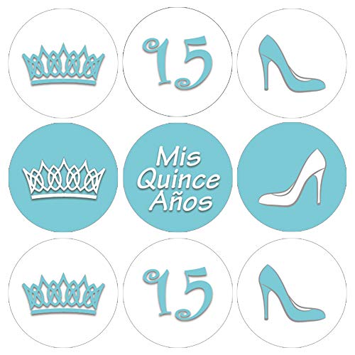 Product Cover Light Blue Quinceanera Party Favor Stickers - 180 Labels