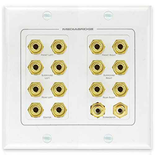 Product Cover Mediabridge Speaker Wall Plate w/Binding Posts (7 Pair) & RCA (2 Ports) - Limited TIME Offer: Free Mounting Bracket (2-Gang) - 2-Piece Inset Wall Plate for 7.1/7.2 Surround Sound (Part# WP2-B7/S2)