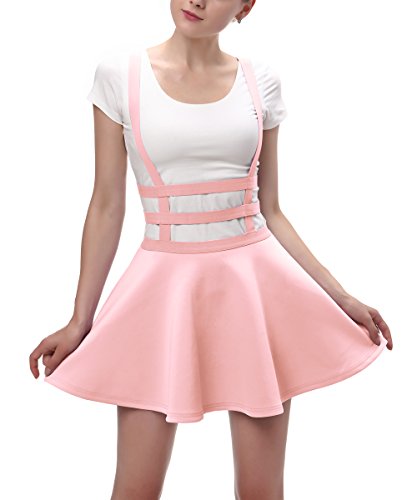 Product Cover Urban CoCo Womens Elastic Waist Pleated Short Braces Skirt (Small, Pink)