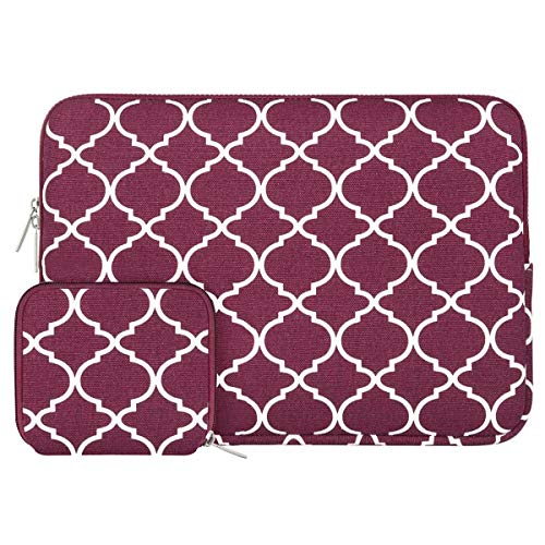 Product Cover MOSISO Laptop Sleeve Bag Compatible with 13-13.3 inch MacBook Pro, MacBook Air, Notebook Computer with Small Case, Canvas Geometric Pattern Protective Carrying Cover, Wine Red Quatrefoil