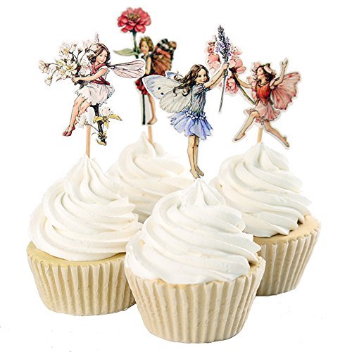 Product Cover 24pcs Pretty Fairy Cupcake Toppers for Cake Decorations Baby Girls Children Kids Toddlers Teens Birthday Supplies Bridal Shower Wedding Favors Birthday Gifts