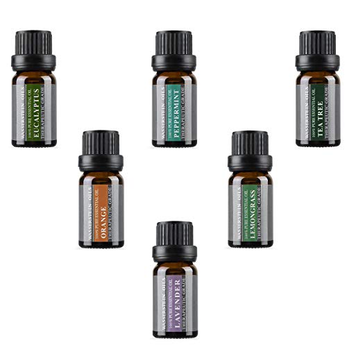 Product Cover Aromatherapy Top 6 100% Pure Therapeutic Grade Basic Essential Oil Gift Set- 6x10 ML by Wasserstein (Lavender, Tea Tree, Eucalyptus, Lemongrass, Orange, Peppermint)