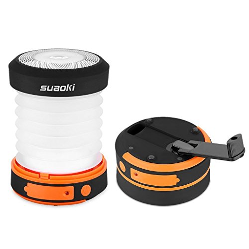 Product Cover Suaoki Camping Lantern Led Light Flashlight Rechargeable Battery (Powered by Hand Crank and USB Charging) Collapsible Ultra Compact Great for Hiking Camping Tent Garden Patio etc (Orange)
