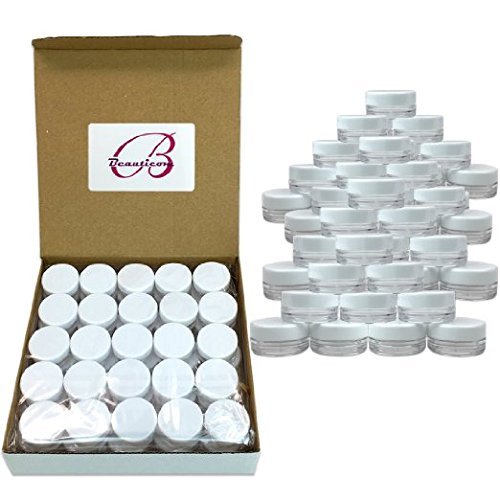 Product Cover (Quantity: 200 Pcs) Beauticom® 3G/3ML High Quality Round Clear Jars with White Lids for Small Jewelry, Holding/Mixing Paints, Art Accessories and Other Craft Supplies - BPA Free