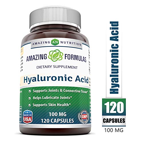 Product Cover Amazing Formulas Hyaluronic Acid 100 mg 120 Capsules - Support Healthy Connective Tissue and Joints - Promote Youthful Healthy Skin