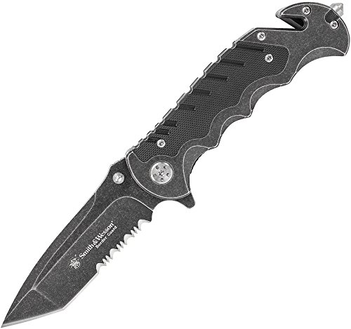 Product Cover Smith & Wesson Border Guard SWBG10S 8.3in High Carbon S.S. Folding Knife with 3.5in Serrated Tanto Blade and Aluminum Handle for Outdoor, Tactical, Survival and EDC