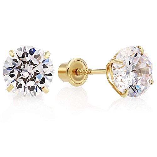 Product Cover 14k Yellow Gold Cubic Zirconia Stud Earrings with Screw Backs