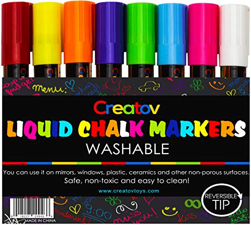Product Cover Liquid Chalk Markers Chalkboard Pens - 8 Pack Window Marker Chalk Pens for Blackboards Erasable Chalk Blackboard Pen Chalkboards Washable Wet Dry Erase Glass Markers Non Toxic Safe & Easy to Use