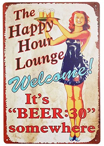 Product Cover ERLOOD the Happy Hour Lounge Welcome! It's Beer Retro Vintage Decor Metal Tin Sign 12 X 8 Inches by ERLOOD
