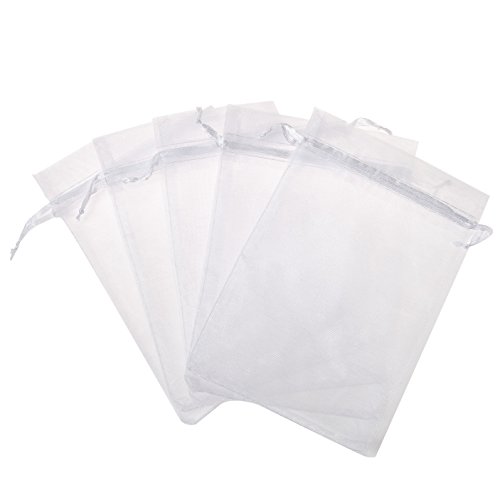 Product Cover KUPOO Pack of 50PCS 5x7 Organza Drawstring Gift Bag Pouch Wrap for Party/Game/Wedding (White)