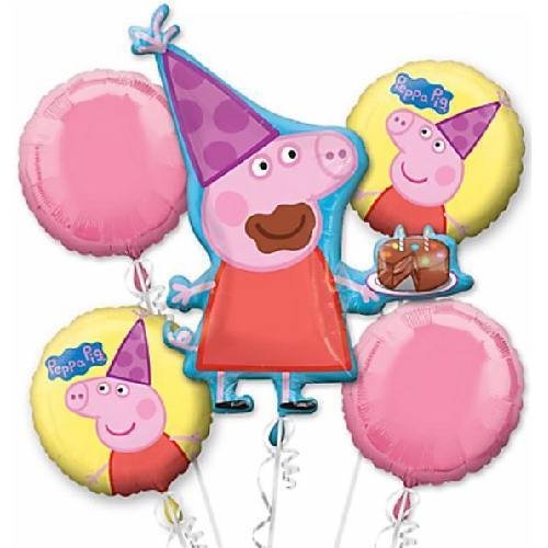 Product Cover Peppa Pig Balloon Birthday Party Favour Supplies 5ct Foil Balloon Bouquet