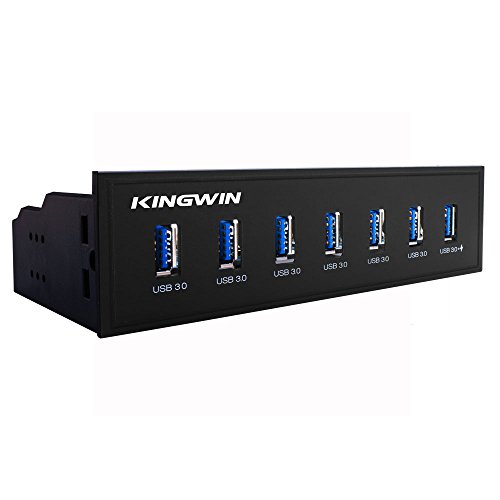 Product Cover Kingwin Front Panel USB 3.0 Hub 7 Port Include One Fast Charging USB 2.1A Charging Port.  For PC, USB Flash Drives, Transfer Speed up to 5 Gbps, Fits any 5.25