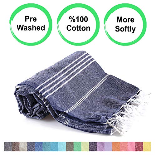 Product Cover realgrandbazaar Pestemal Turkish Towel%100 Cotton - Pre Washed, More Softly 39 x 69 Peshtemal, Beach, Bath, Spa, Hammam, Super Soft Towels (Dark Blue)