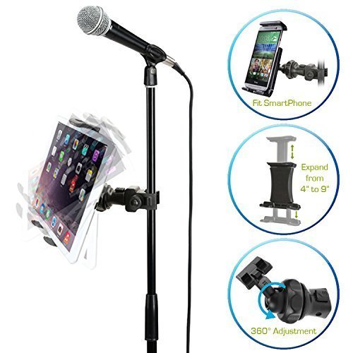 Product Cover AccessoryBasics EasyAdjust cymbal Microphone Mic Stand Tablet Mount for Apple iPad PRO Air Mini Samsung Galaxy Tab Surface Pro/Book & iPhone 11 Pro XR XS MAX X 8 Plus Galaxy S9 S10 Note LG Smartphones
