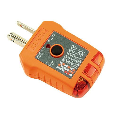 Product Cover Klein Tools RT210 Outlet Tester, Receptacle Tester for GFCI / Standard North American AC Electrical Outlets, Detects Common Wiring Problems