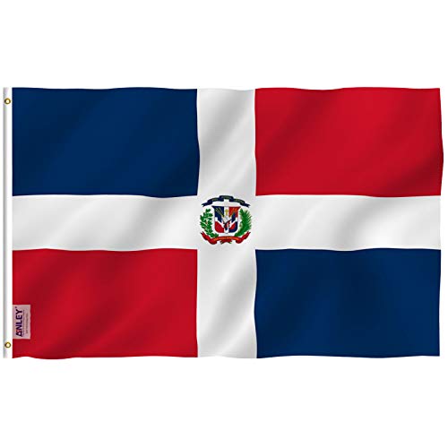 Product Cover Anley Fly Breeze 3x5 Foot Dominican Republic Flag - Vivid Color and UV Fade Resistant - Canvas Header and Double Stitched - Dominican National Flags Polyester with Brass Grommets 3 X 5 Ft