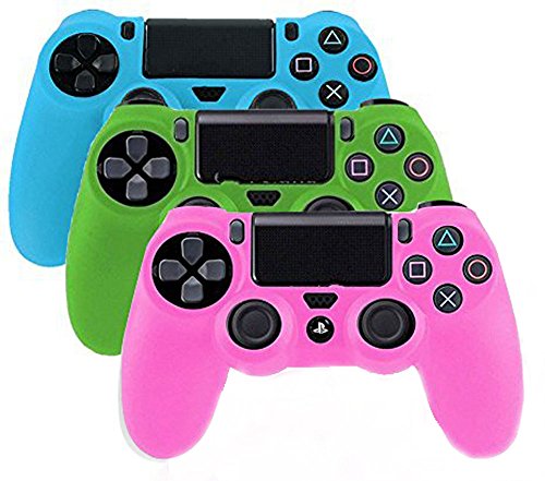 Product Cover YTTL® 3 Pack Glow in Dark PlayStation 4 Controller PlayStation 4 Gamepads PS4 Controller Glow-in-the-Dark Silicone Protective Skin Case Cover Sony PS4--Blue/Green/Pink