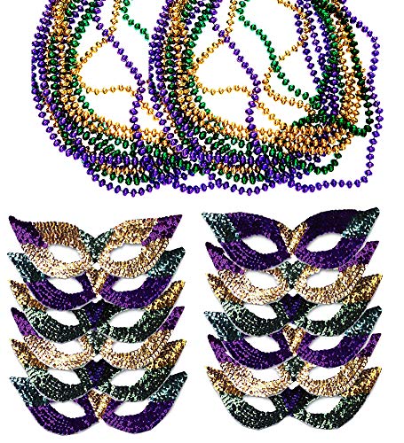 Product Cover Funny Party Hats Mardi Gras Face Mask & Beads - Mardi Gras Mask Bulk - Mardi Gras Necklaces - Mardi Gras Costumes