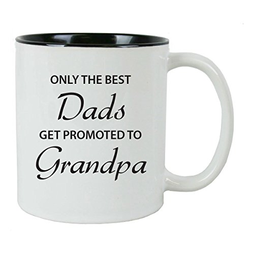 Product Cover CustomGiftsNow Only the Best Dads Get Promoted to Grandpa 11 oz White Ceramic Coffee Mug, (Black)