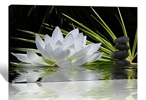 Product Cover Spirit Up Art Modern Giclee Prints Framed Flower Artwork White Lotus and Black Zen Stones Picture Print to Photo Printed Paintings on Canvas Wall Art Decor for Home Office Decorations 12 by 16 inch