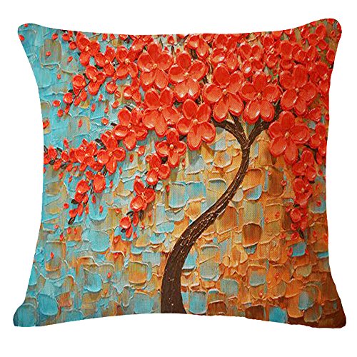 Product Cover Oil Painting Black Large Tree and Flower Birds Cotton Linen Throw Pillow Case Cushion Cover Home Sofa Decorative 18 X 18 Inch (Brown Tree)