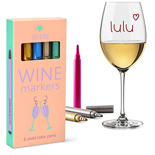 Product Cover LuLu Wine Glass Markers - Metallic Colors 6 Pens Pack - Wine Charms Alternative	
