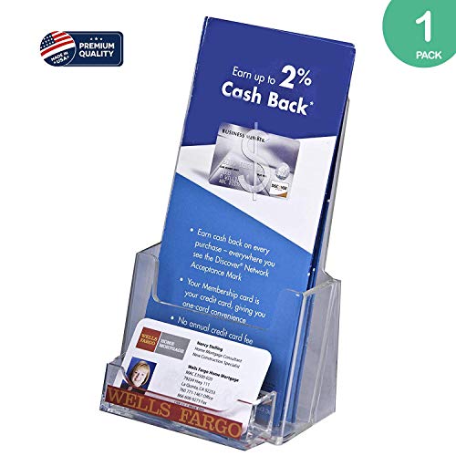Product Cover Clear-Ad - Acrylic Trifold Brochure Holder with Business Card Pocket - Rack Card Display - Pamphlet Stand - LHF-P100 (Single Pack)