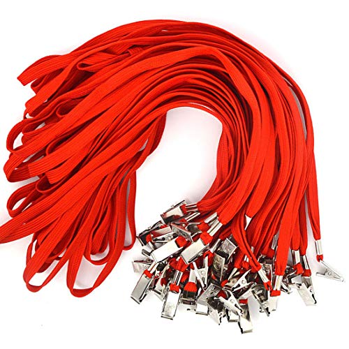 Product Cover Bird Fiy 50 Pcs Cotton Lanyard Bulldog Clip 32-inch Flat Braid Neck Lanyard for Id Cards/Badges (Red)