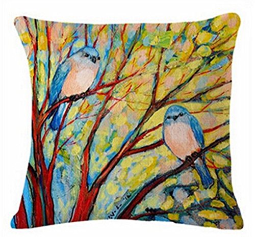 Product Cover QINU KEONU Oil Painting Hundreds of Birds Cotton Linen Throw Pillow Case Cushion Cover Home Sofa Decorative 18 X 18 Inch?3? (Two Birds)