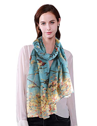 Product Cover GERINLY Scarfs for Women Lightweight Floral Birds Print Shawl Wraps Spring Scarf Gift