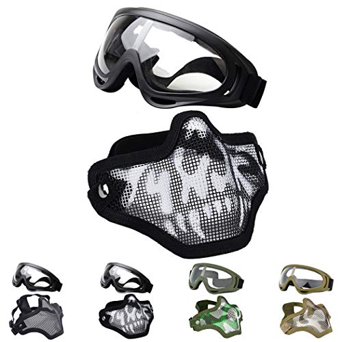 Product Cover OUTGEEK Airsoft Half Face Mask Steel Mesh and Goggles Set (Skull)