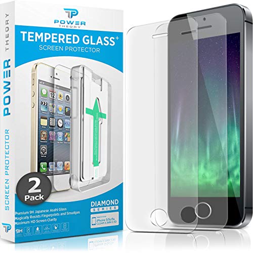 Product Cover Power Theory iPhone SE/5S/5 Glass Screen Protector [2-Pack] with Easy Install Kit [Premium Tempered Glass]