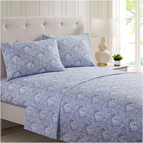 Product Cover Mellanni Bed Sheet Set Brushed Microfiber 1800 Bedding - Wrinkle, Fade, Stain Resistant - 4 Piece (Queen, Paisley Blue)